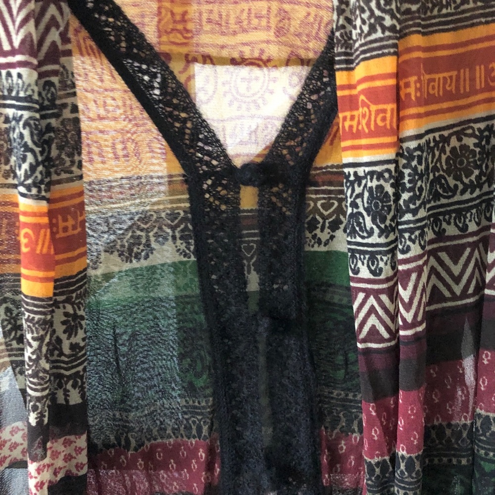 SOLD! Jean Paul Gaultier Sanskrit Tattoo Nylon Mesh Cardigan w Scarf SZ M - Picture 7 of 13